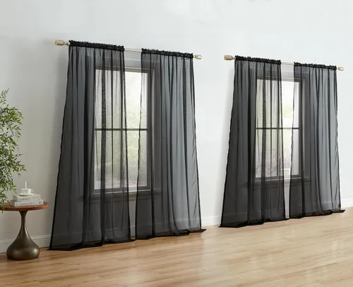 Vista 30 de HLC.ME Paneles de cortina de gasa transparente color taupe antiguo para ventanas pequeñas, cocina, sala de estar y dormitorio