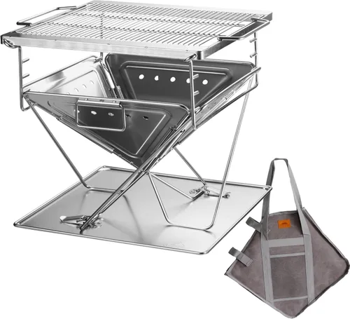Vista 11 de Campingmoon - Parrilla portátil 3 en 1 para fogata de 16 pulgadas, resistente de acero inoxidable, estufa de campamento, altura ajustable