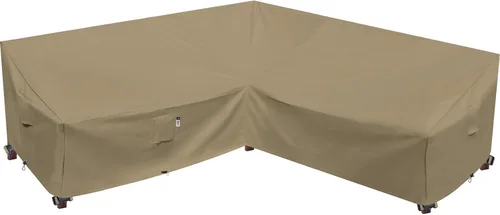 Vista 51 de Funda modular resistente para exteriores, 104 x 83 pulgadas, protector de sofá modular 600D impermeable para patio, fundas en forma de L, Caqui