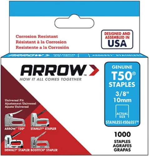 Vista 2 de Arrow Fastener Grapas de acero inoxidable T50 originales 506SS1 de 3/8 pulgadas (4000)