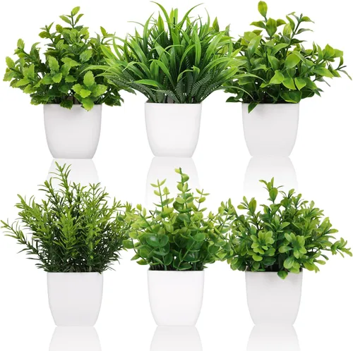Vista 4 de 12pcs Artificial Potted Plants Flower Green Small Fake Potted Plant for House Office Bahtroom Tabletop Decoration