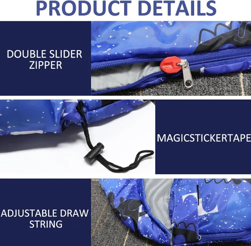 Vista 3 de Sacos de dormir para niños - Sacos de dormir para acampar con bolsa de transporte - Saco de dormir compacto para senderismo, mochilero para 3