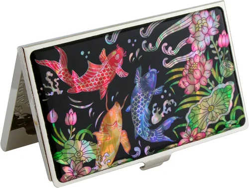 Vista 30 de Tarjetero negro de nácar para tarjetas de visita con bolsillo con bloqueo RFID, tarjeta de identificación de crédito, tarjetero de metal de acero