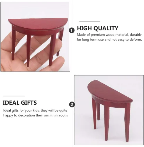 Vista 8 de Mesa auxiliar de madera en miniatura Mesa de té para casa de muñecas Mesa media redonda Modelo 1: 12 Escala Accesorios en miniatura para muebles