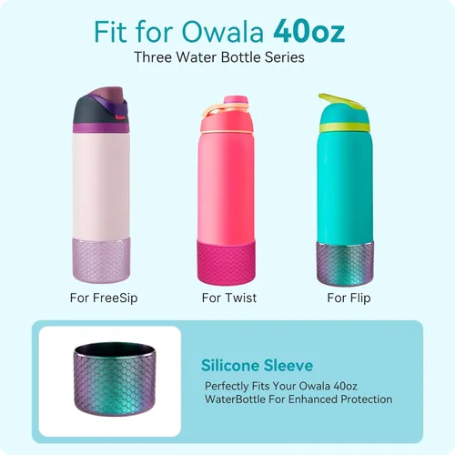 Vista 2 de Silicone Boot for Owala Water Bottle 24oz 32oz 40oz, Anti-Slip Protective Sleeve Bottom Bumper Protector for FreeSip, Twist, and Flip Stainless Rosa