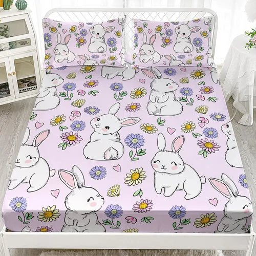 Vista 28 de AILONEN Juego de sábanas ajustadas con mariposas azules para niñas, juego de sábanas de tamaño individual con estampado floral de tie-dye