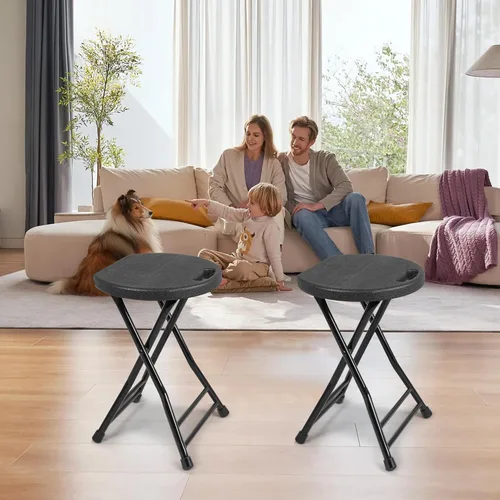 Vista 2 de COOZMENT Taburete plegable con asa, silla plegable, taburete de bar plegable con pies antideslizantes, capacidad de 600 libras, taburete plegable