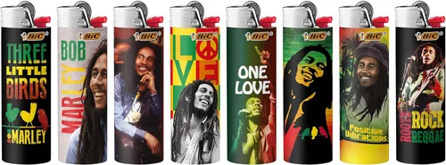 Vista 3 de BIC Maxi encendedor de bolsillo, edición especial, colección Bob Marley, varios diseños únicos de encendedores, paquete de 8 encendedores