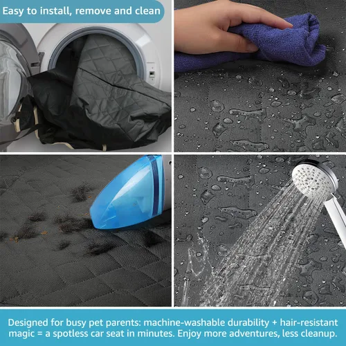 Vista 6 de Lassie Fundas de asiento de coche para perro para asiento trasero con 2 cinturones de seguridad, hamaca impermeable para automóvil para perro