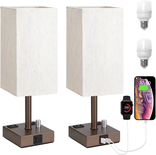 Vista 11 de aooshine Juego de 2 lámparas de mesita de noche totalmente regulables, color negro, con puertos de carga USB C+A y 2 salidas de CA