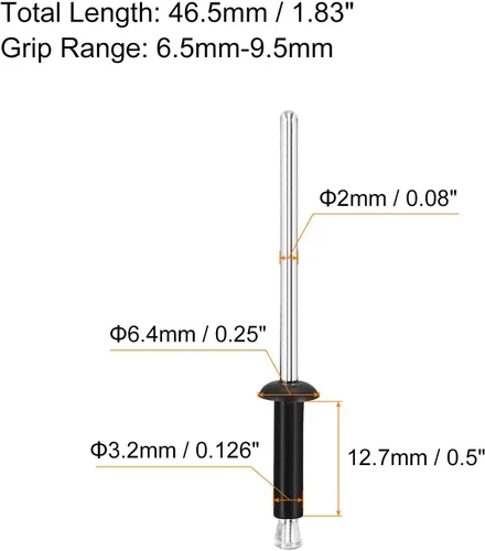 Vista 2 de uxcell Remaches ciegos de nailon, 1/8 pulgadas x 1/2 pulgadas (0.126 in x 0.500 in) remaches para tablero de PC, parachoques y panel retenedor