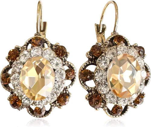GPASTG Aretes colgantes hechos a mano con diseño de flor redonda de cristal brillante y estilo bohemio vintage con diamantes de imitación