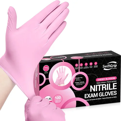 Vista 10 de Guantes de nitrilo para examen SwiftGrip, 4 mil, Flor de cerezo, guantes aptos para alimentos, desechables, libres de látex y polvo