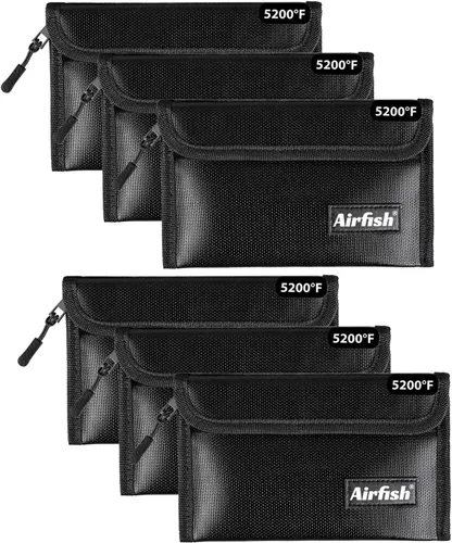 Vista 3 de Airfish Bolsa de dinero ignífuga, cartera ignífuga de 5 x 8 pulgadas, bolsa de dinero impermeable con cremallera, pequeña bolsa de efectivo ignífuga