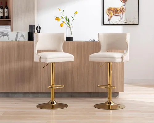Vista 8 de CIMOTA Juego de 2 taburetes de bar giratorios de altura ajustable, modernos taburetes de bar de piel sintética, taburetes de bar con respaldo