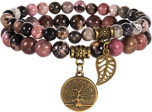 Bivei Natural Semi Precious Gemstone beads bracelet for women - Tree of Life and Leaf Charm Energy Healing Reiki Crystal Stretch Bracelets