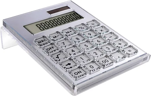 Vista 8 de Calculadora de Acrílico con Soporte, Batería y Energía Solar Híbrida Calculadora Básica de 12 Dígitos con Pantalla LCD, Accesorios de Escritorio Rosa