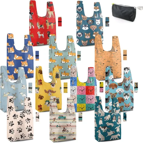 Vista 14 de BeeGreen Bolsas de comestibles reutilizables plegables, paquete de 12 bolsas grandes y bonitas, bolsa de regalo de tela lavable resistente con asas
