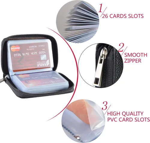 Vista 7 de Easyoulife billetera para tarjetas de crédito de cuero auténtico con espacio para 26 tarjetas