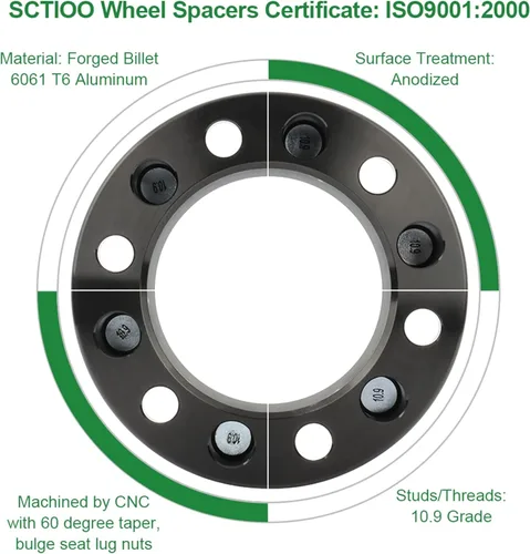 Vista 8 de SCITOO 2 adaptadores espaciadores de rueda de 1 pulgada, 4 lengüetas de 0.157 x 3.937 in a 0.157 x 3.937 in con pernos de 12 x 1.5 de 2.642 in