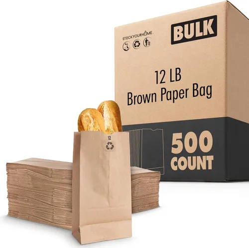 Vista 11 de Stock Your Home Bolsas de almuerzo de papel kraft de 12 libras (100 unidades) – Bolsas de almuerzo desechables a granel, bolsa en blanco de gran