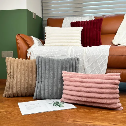 Vista 6 de Juego de 2 fundas de almohada de 12 x 20 pulgadas, fundas decorativas de piel sintética para cama, funda de almohada suave y esponjosa con respaldo