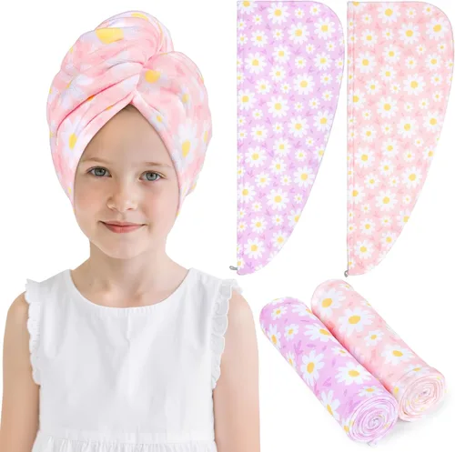 Vista 14 de FIOBEE Toalla Envolvente de Microfibra para el Cabello para Niños, Toalla de Secado Rápido, Turbantes Absorbentes para Cabello Húmedo con Botón