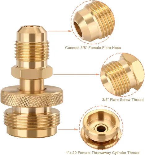 Vista 3 de WADEO Adaptador regulador de tanque de propano portátil de 1 libra, conexión a rosca hembra de 3/8 pulgadas, piezas de estufa de parrilla de camping
