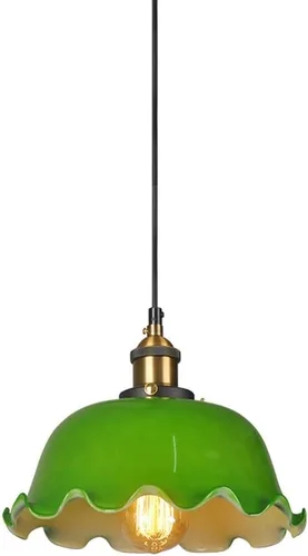 2 Pack Retro Pendant Light Fixtures, Nordic Single Head Green Glass Shade Ceiling Hanging Lighting, 59.1in Adjustable Height E27/E26 Sockets