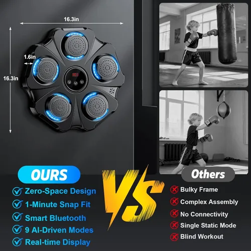 Vista 4 de 2025 Máquina de Boxeo con Música Mejorada - Entrenador de Punching Interactivo, Objetivo de Boxeo Electrónico de Gran Tamaño Montado en la Pared