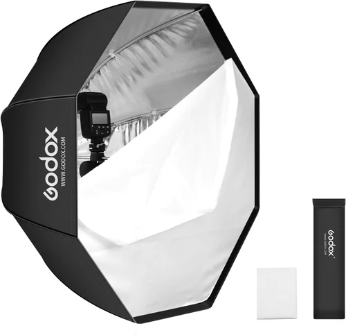 Godox 80 cm / 31.5" Sombrilla octogonal reflectante Silver con bolsa de transporte, caja suave paraguas octogonal portátil, reflector para estudio