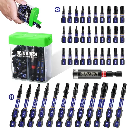 Vista 18 de Juego de brocas de impacto cuadrado Geinxurn, 45 piezas 2" magnéticas (SQ1/SQ2/SQ3) S2 de acero bits multi-conductor con caja de almacenamiento