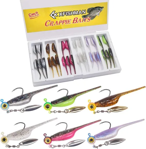 Vista 11 de Kit de Señuelos para Crappie - Plásticos - Cabezas de Jig - Kit de Shad - Minnow - Señuelos de Pesca para Crappie - Panfish - Bluegill - Kit de 40