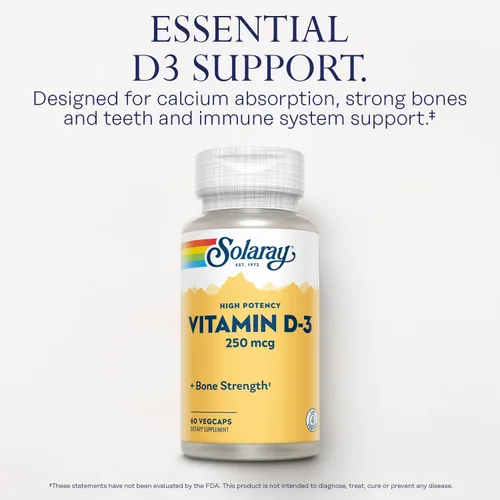 Vista 3 de SOLARAY Vitamina D3 10000IU (250 mcg) - Suplemento de vitamina D de alta potencia para hombres y mujeres, VIT D3 como colecalciferol, huesos