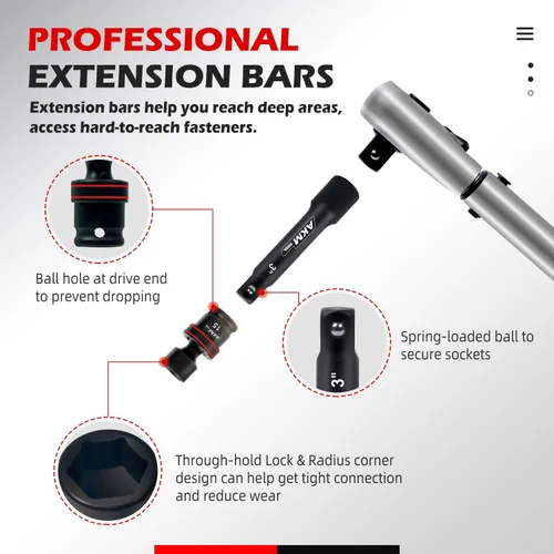 Vista 6 de Juego de llaves vaso de impacto universal de 3/8 de pulgadas, juego de 20 llaves vaso giratorias, llave vaso de junta universal de 6 puntos