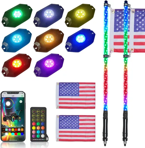 OHMU Kit de 2 luces LED de látigo de 3 pies y luces de roca de 3ª generación