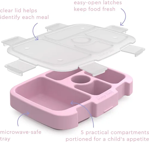 Vista 4 de Bentgo Bandeja para niños con cubierta transparente, reutilizable, sin BPA, recipiente de preparación de comidas de 5 compartimentos con control