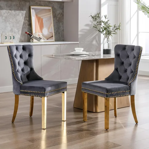 Vista 13 de KCC Juego de 6 sillas de comedor de terciopelo, silla de comedor tapizada de alta gama con respaldo acolchado, anillo de tracción de cabeza de Beige