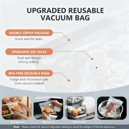 Vista 3 de Sellador al vacío para alimentos (selladores al vacío compactos + 10 bolsas de vacío reutilizables), potente máquina selladora al vacío de mano
