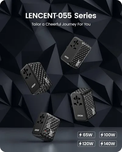 Vista 5 de LENCENT Adaptador de viaje internacional GaN de 65 W con 2 puertos USB-A y Negro