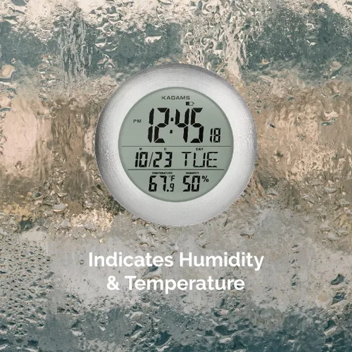 Vista 7 de KADAMS Reloj de pared digital para ducha de baño, reloj de cocina de 9.5 pulgadas, resistente al agua, pantalla LCD grande, pantalla de temperatura