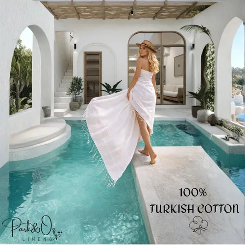 Vista 2 de PARK & OZ Toalla de playa turca, de gran tamaño, 100% algodón, de secado rápido y sin arena, 72 x 40 pulgadas, ultra absorbente, ligera y compacta