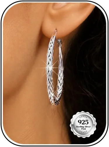 Vista 16 de Aretes de aro grandes de plata de ley 925 para mujer, 0.787/1.181/1.575 Circonita trenzada dorada