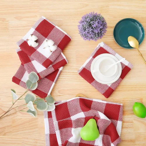 Vista 7 de Homaxy Trapos de cocina a cuadros de 100% algodón, 12 x 12 pulgadas, paños de cocina súper suaves y absorbentes, de secado rápido, paquete de 6