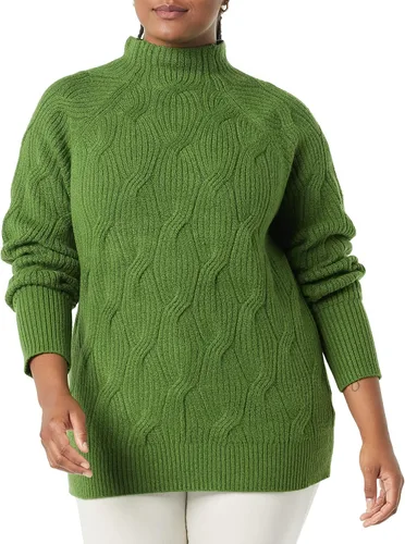 Vista 4 de Yaxa ESSENTIALS - Suéter trenzado suave al tacto con cuello alto para mujer