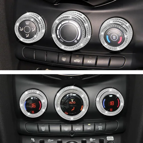 Vista 5 de TOMALL Bling - Botón de aire acondicionado AC, cubierta de botón compatible con Mini Cooper Countryman Clubman, cubierta para consola central