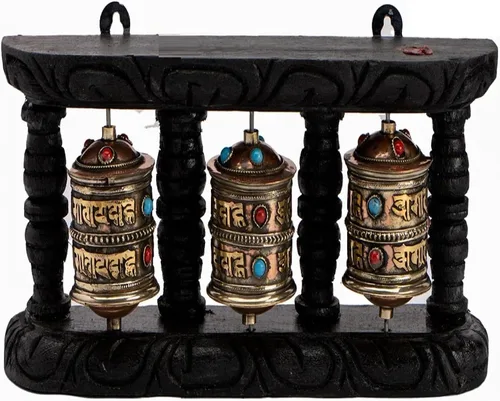 Himalayan Craft Rueda tibetana de oración giratoria de cobre para colgar en la pared, budismo Om Mane Padme Hum Mantra Triple Rueda de oración,