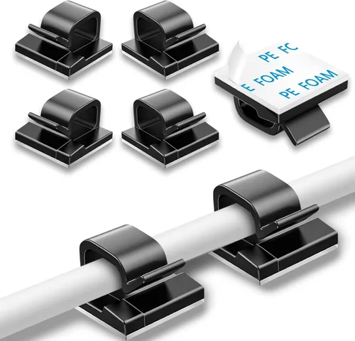 Vista 13 de 100 piezas de clips para cables, organizador de cables adhesivo, soporte de cable, clip de cable autoadhesivo, ganchos adhesivos para gestión