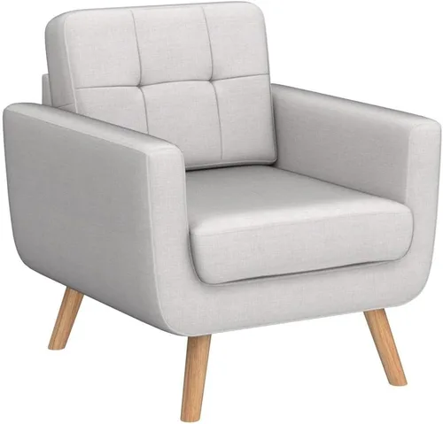 Vista 4 de Tbfit Sofá individual de tela de lino, silla de acento, sillón moderno de mediados de siglo para sala de estar, dormitorio, tapizado con botones