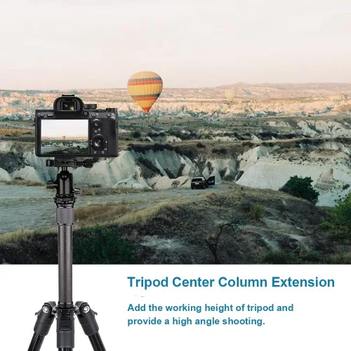 Vista 5 de Extensión de trípode de fibra de carbono Varilla de dos secciones Tubo extensor de columna central para estudio fotográfico Monopod DSLR Camera